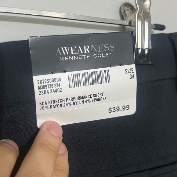 NWT Kenneth Cole Mens Black Slim Fit Stretch Performance Tech Short Size 34 - Picture 8 of 9